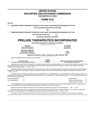 Thumbnail Prelude Therapeutics 10-Q Quarterly Report FY2022 