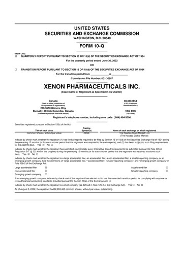 Thumbnail Xenon Pharmaceuticals 10-Q Quarterly Report FY2022 