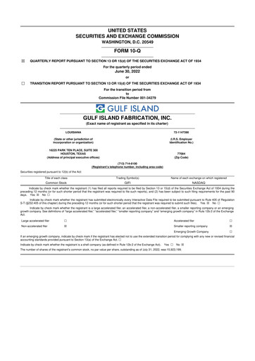 Thumbnail Gulf Island Fabrication
 10-Q Quarterly Report FY 