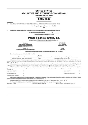 Thumbnail Ponce Financial Group 10-Q Quarterly Report FY2022 