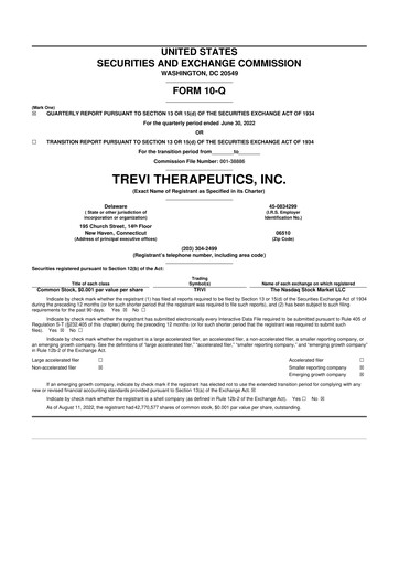 Thumbnail Trevi Therapeutics 10-Q Quarterly Report FY 