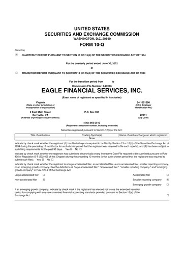 Thumbnail Eagle Financial Services 10-Q Quarterly Report FY 
