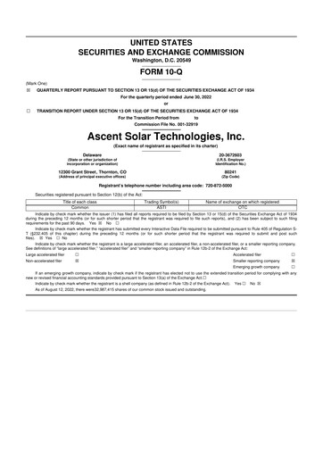 Thumbnail Ascent Solar Technologies 10-Q Quarterly Report FY2022 