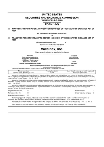 Thumbnail Vaccinex 10-Q Quarterly Report FY2022 