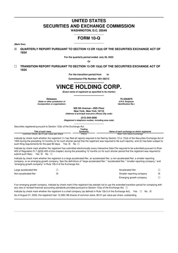 Thumbnail Vince Holding 10-Q Quarterly Report FY2022 