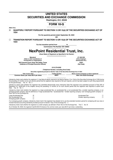 Thumbnail NexPoint Residential Trust 10-Q Quarterly Report FY 