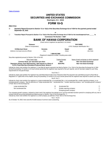 Thumbnail Bank of Hawaii
 10-Q Quarterly Report FY2022 