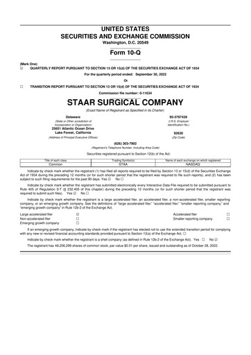 Thumbnail STAAR Surgical 10-Q Quarterly Report FY2022 