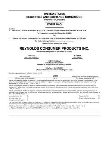 Thumbnail Reynolds Consumer Products 10-Q Quarterly Report FY2022 