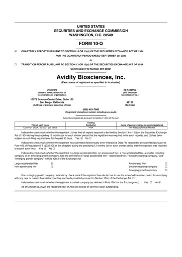 Vorschaubild Avidity Biosciences 10-Q Quartalsbericht 2022 