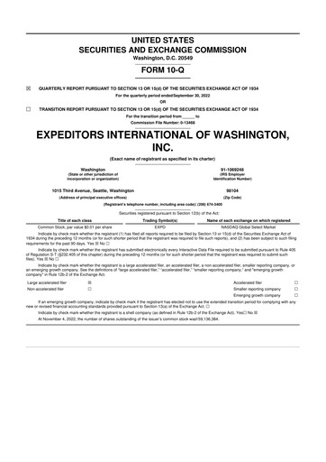 Thumbnail Expeditors International 10-Q Quarterly Report FY2022 