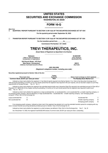 Thumbnail Trevi Therapeutics 10-Q Quarterly Report FY 