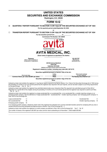 Vorschaubild AVITA Medical
 10-Q Quartalsbericht 2022 