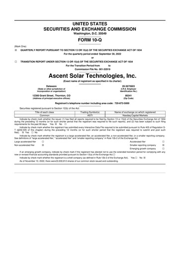 Thumbnail Ascent Solar Technologies 10-Q Quarterly Report FY2022 
