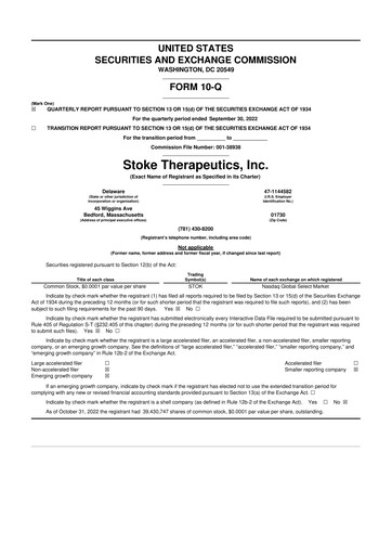 Thumbnail Stoke Therapeutics 10-Q Quarterly Report FY2022 