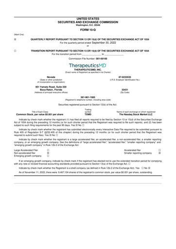 Thumbnail TherapeuticsMD 10-Q Quarterly Report FY2022 
