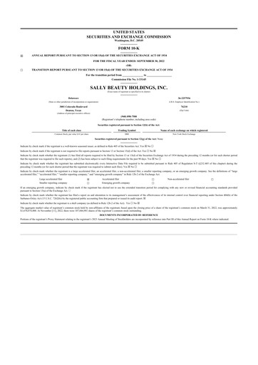 Thumbnail Sally Beauty Holdings 10-K Annual Report 2022