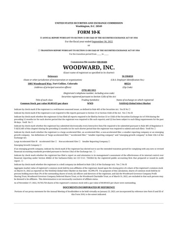 Thumbnail Woodward 10-K Annual Report 2022