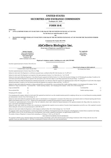 Thumbnail AbCellera
 10-K Annual Report 2022