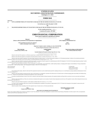 Thumbnail UMB Financial 10-K Annual Report 2022