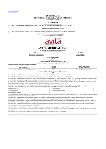 Vorschaubild AVITA Medical
 10-K Jahresbericht 2022