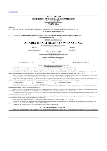 Thumbnail Acadia Healthcare
 10-K Annual Report 