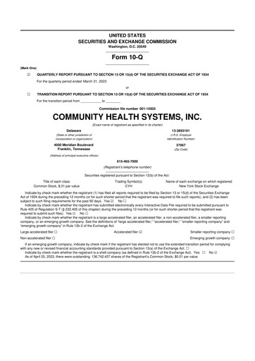 Thumbnail Community Health Systems
 10-Q Quarterly Report FY2023 