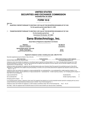 Thumbnail Sana Biotechnology 10-Q Quarterly Report FY2023 