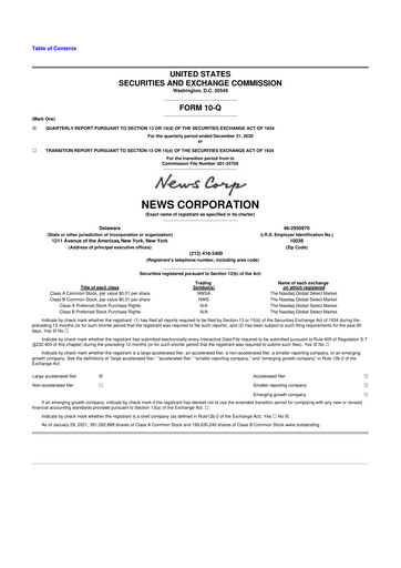 Thumbnail News Corp 10-Q Quarterly Report FY2021 