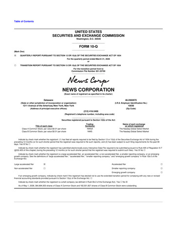 Thumbnail News Corp 10-Q Quarterly Report FY 