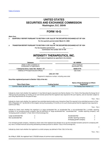 Miniature Intensity Therapeutics 10-Q Rapport trimestriel  