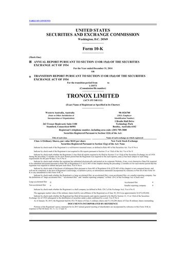 Miniature Tronox 10-K Rapport annuel 2014