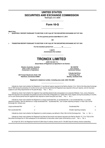 Thumbnail Tronox 10-Q Quarterly Report FY2015 