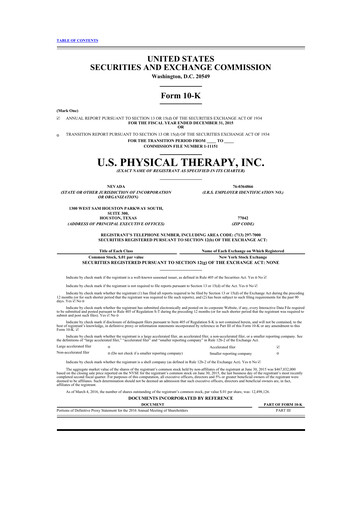 Miniature U.S. Physical Therapy, Inc. 10-K Rapport annuel 2015