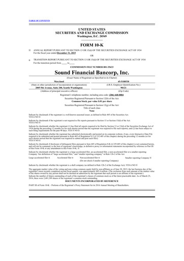 Thumbnail Sound Financial Bancorp 10-K Annual Report 2015