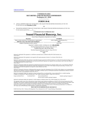 Thumbnail Sound Financial Bancorp 10-K Annual Report 2016