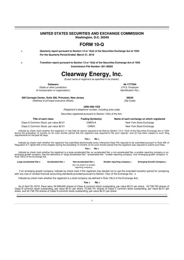 Thumbnail Clearway Energy
 10-Q Quarterly Report FY2019 