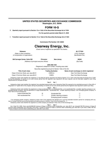 Thumbnail Clearway Energy
 10-Q Quarterly Report FY2020 