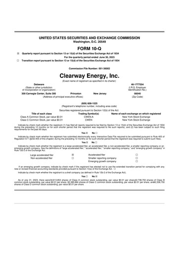 Thumbnail Clearway Energy
 10-Q Quarterly Report FY2023 