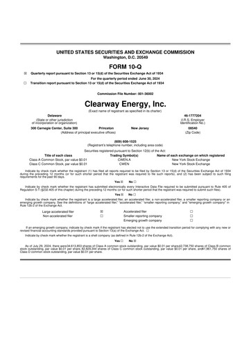 Thumbnail Clearway Energy
 10-Q Quarterly Report FY2024 