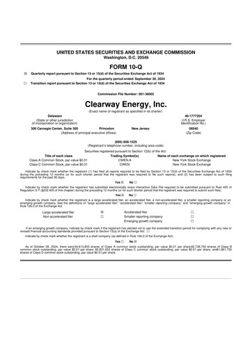 Thumbnail Clearway Energy
 10-Q Quarterly Report FY2024 