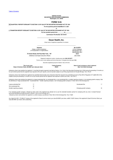Thumbnail Oscar Health 10-Q Quarterly Report FY2021 
