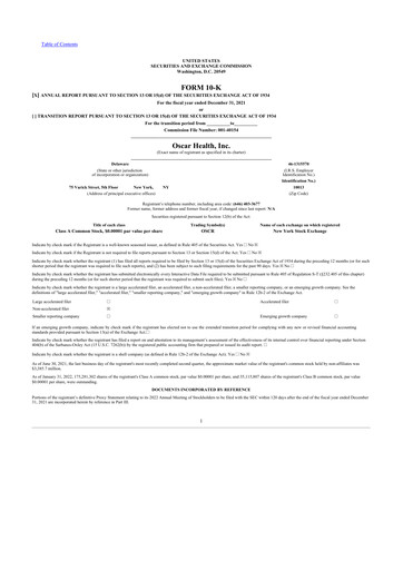 Thumbnail Oscar Health 10-K Annual Report 2021