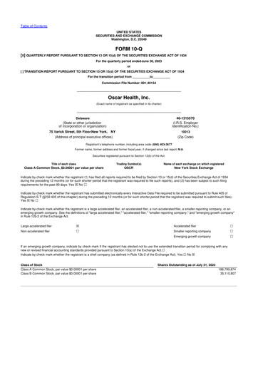 Thumbnail Oscar Health 10-Q Quarterly Report FY2023 