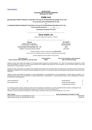 Thumbnail Oscar Health 10-Q Quarterly Report FY2023 