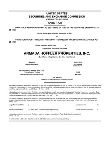 Thumbnail Armada Hoffler Properties
 10-Q Quarterly Report FY2016 