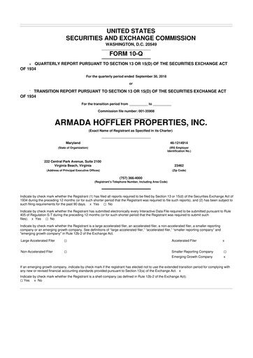 Thumbnail Armada Hoffler Properties
 10-Q Quarterly Report FY2018 
