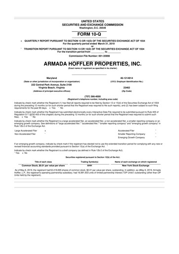Thumbnail Armada Hoffler Properties
 10-Q Quarterly Report FY2019 