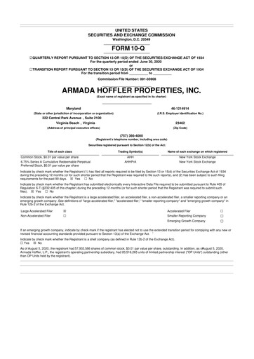 Thumbnail Armada Hoffler Properties
 10-Q Quarterly Report FY2020 