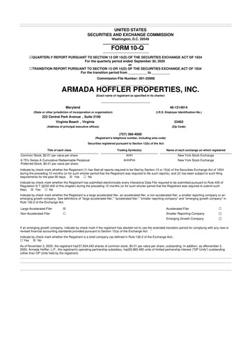 Thumbnail Armada Hoffler Properties
 10-Q Quarterly Report FY2020 